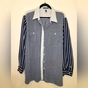 Lauren Ralph Lauren Women's Long Sleeve Navy/White Vertical Stripe Shirt Size 3X